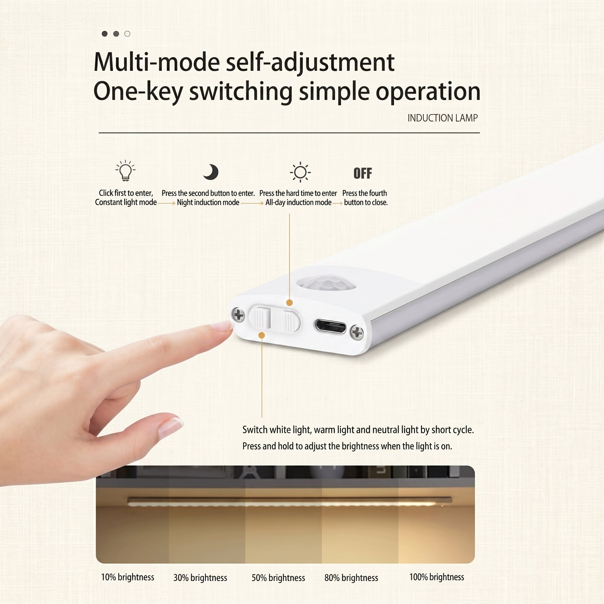 LED Cabinet Light USB Type-C Rechargeable Motion Sensor Led Lamp 300MM